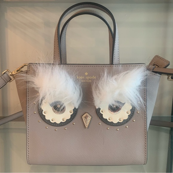 kate spade Handbags - Kate Spade Mini Hadley Starbright Owl Tote Crossbody Saffiano Leather Gray